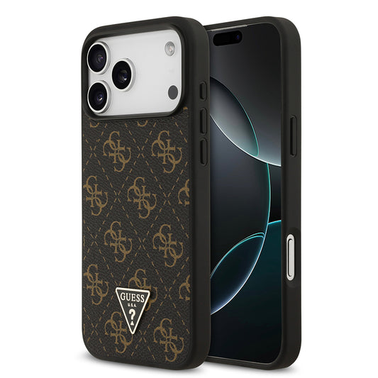 Apple iPhone 17 Pro Max Case Guess Original Licensed PU Leather 4G Patterned Triangle Logo Cover Black