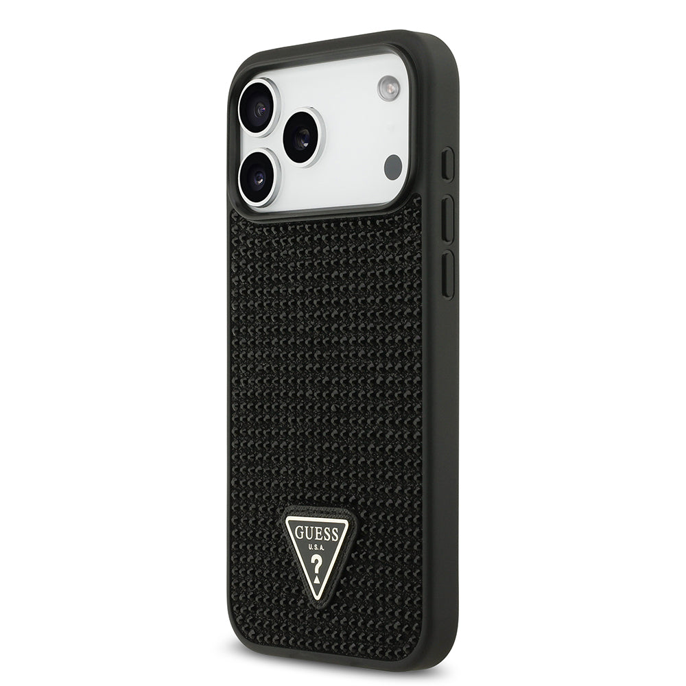 Apple iPhone 17 Pro Max Kılıf Guess Orjinal Lisanslı Taşlı Arka Yüzey Üçgen Logolu Kapak Gold