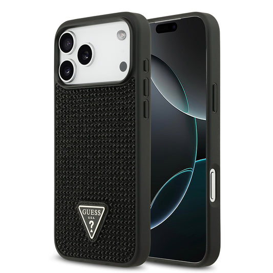 Apple iPhone 17 Pro Max Case Guess Original Licensed Stone Back Surface Triangle Logo Cover Black
