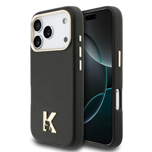 Apple iPhone 17 Pro Max Kılıf Karl Lagerfeld Orjinal Lisanslı M-safe Şarj Özellikli Gold Kamera Çerçeveli KHEAD Metal Logolu PU Deri Kapak