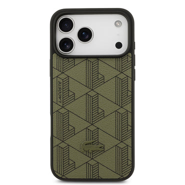 Apple iPhone 17 Pro Max Kılıf Lacoste Orjinal Lisanslı M-safe Şarj Özellikli PU Deri Tasarımlı Kartlıklı Karışık Monogram Desenli Kapak