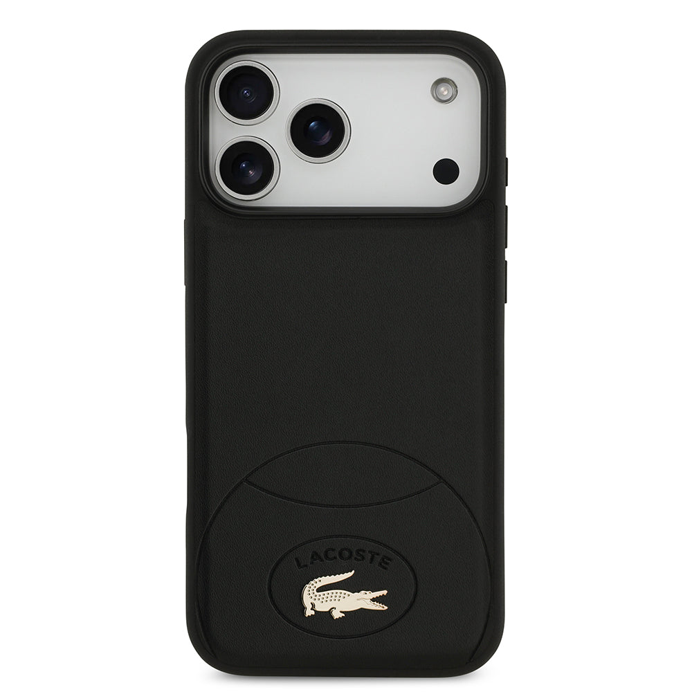 Apple iPhone 17 Pro Max Case Lacoste Original Licensed M-Safe Charging Feature PU Leather Design Metal Logo Cover Black
