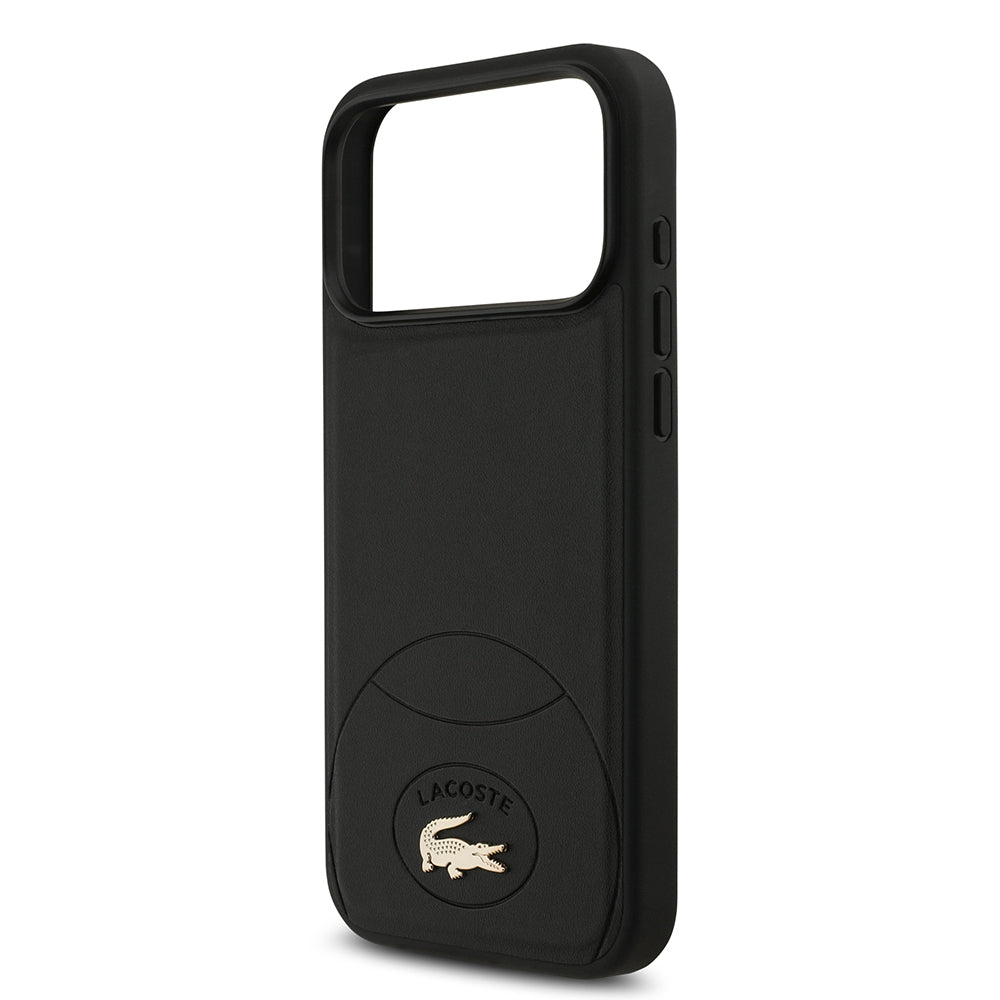 Apple iPhone 17 Pro Max Case Lacoste Original Licensed M-Safe Charging Feature PU Leather Design Metal Logo Cover Black