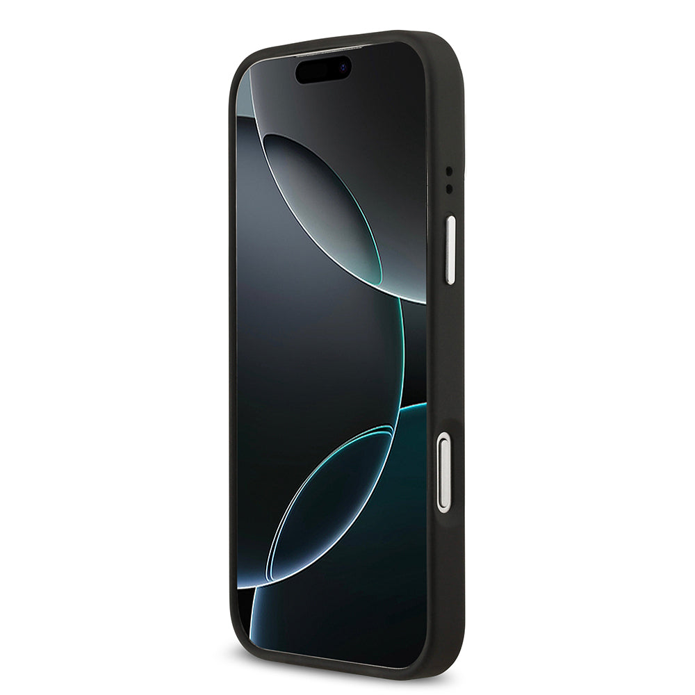 Apple iPhone 17 Pro Max Kılıf Lacoste Orjinal Lisanslı M-safe Şarj Özellikli PU Pike Desenli Standlı Metal Logolu Kapak Siyah