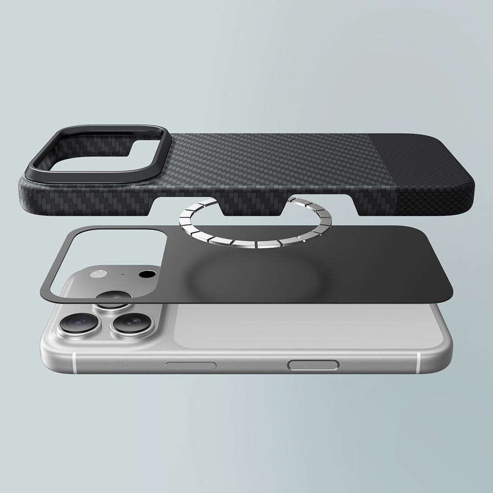 Apple iPhone 17 Pro Max Kılıf M-safe Şarj Özellikli 1500D Aramid Fiber Amazingthing Titan Max Serisi Kapak Siyah