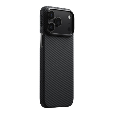 Apple iPhone 17 Pro Max Kılıf M-safe Şarj Özellikli 1500D Aramid Fiber Pitaka Ultra-Slim Classic Serisi Black-Grey Twill Kapak Siyah-Gri