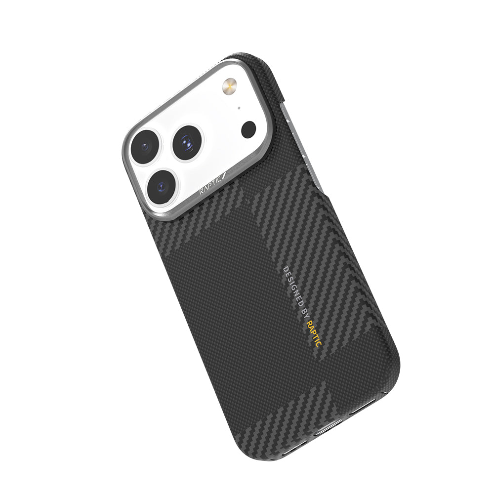 Apple iPhone 17 Pro Max Kılıf M-safe Şarj Özellikli 600D Metal Kamera Çerçeveli Raptic Aramid Fiber Geotik Serisi Kapak Siyah