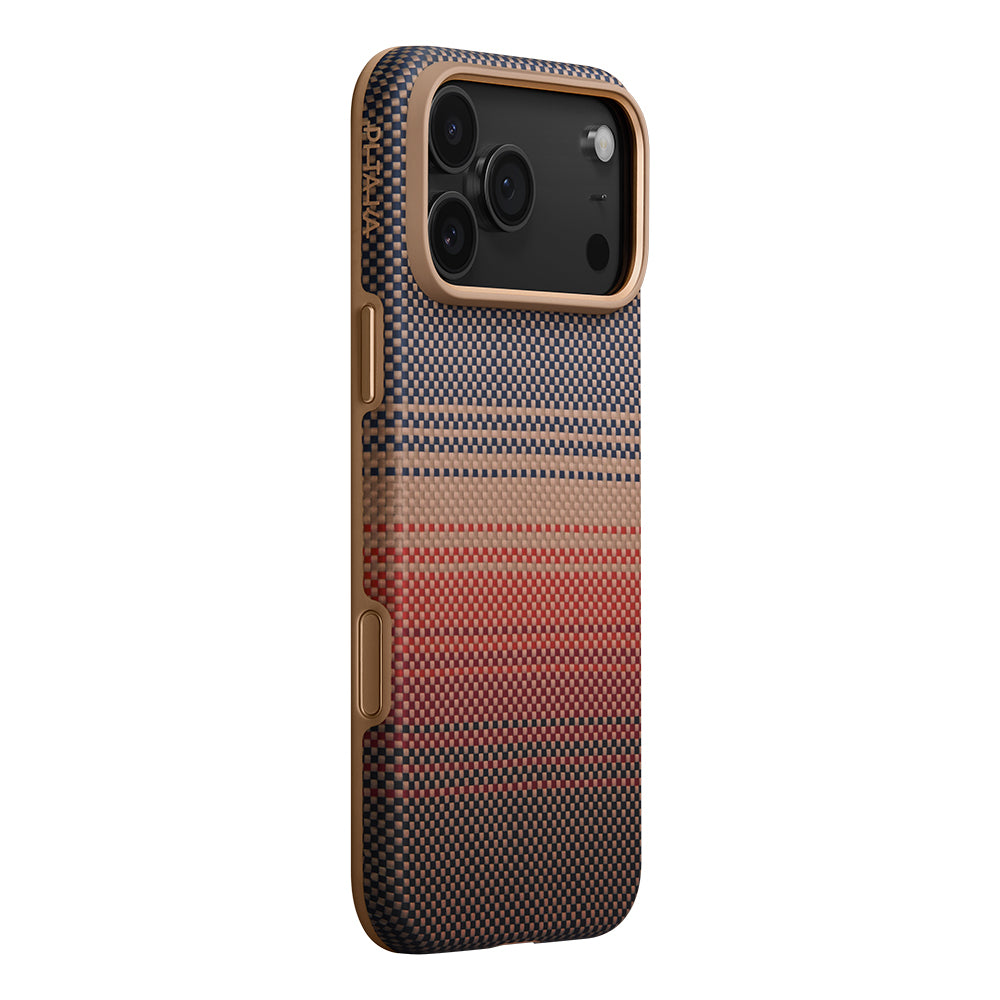 Apple iPhone 17 Pro Max Case M-Safe Charging Feature Aramid Fiber Pitaka Military-Grade Sunset-Moonrise Series Cover Brown