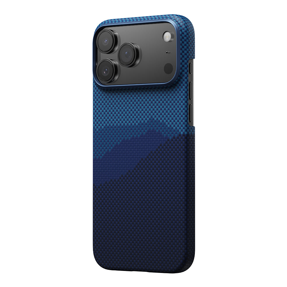 Apple iPhone 17 Pro Max Kılıf M-safe Şarj Özellikli Aramid Fiber Pitaka Tactile Woven Starpeak Serisi Over The Horizon Kapak Mavi