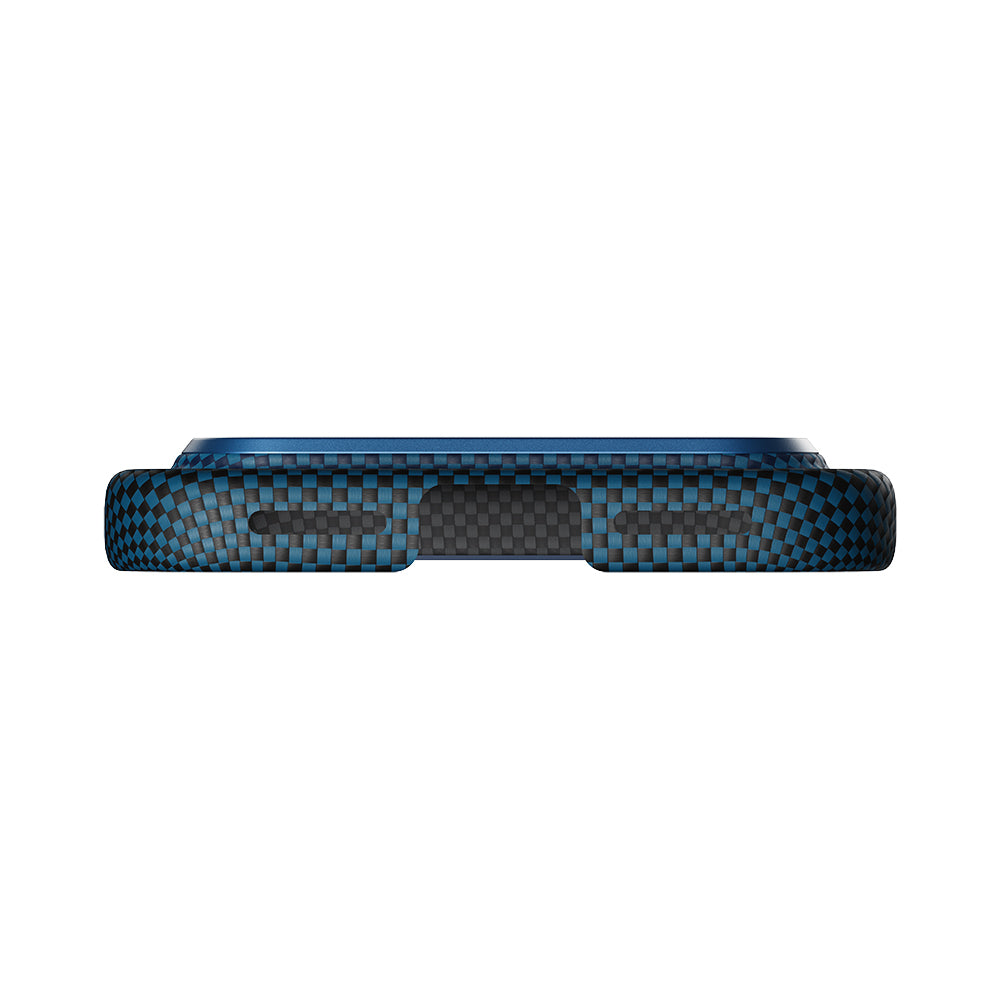 Apple iPhone 17 Pro Max Kılıf M-safe Şarj Özellikli Aramid Fiber Pitaka Tactile Woven Sunset-Moonrise Serisi Sunset Kapak Mavi
