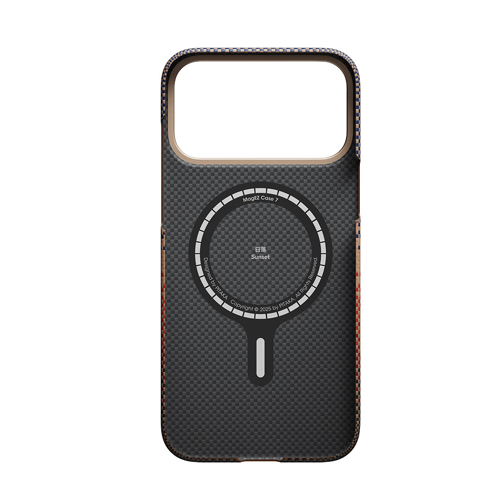 Apple iPhone 17 Pro Max Kılıf M-safe Şarj Özellikli Aramid Fiber Pitaka Tactile Woven Sunset-Moonrise Serisi Sunset Kapak Mavi