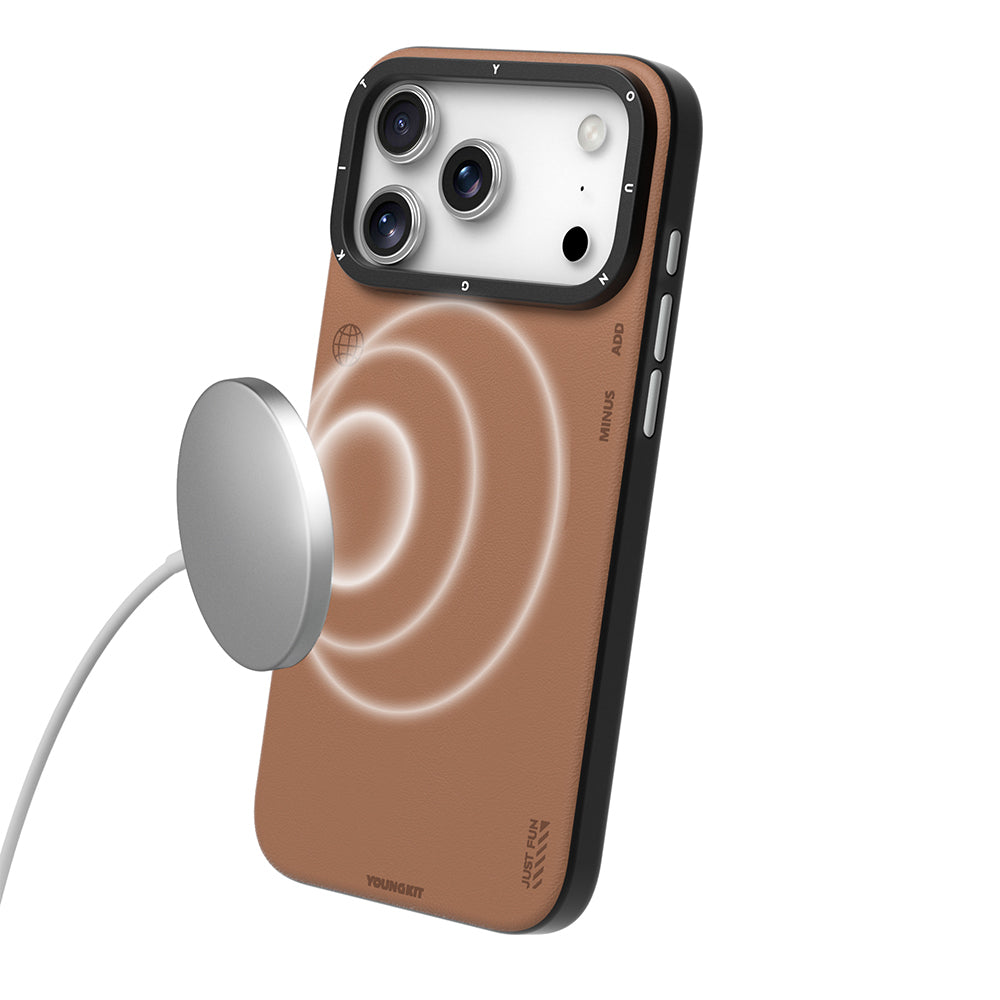 Apple iPhone 17 Pro Max Kılıf M-safe Şarj Özellikli Basit Mat Deri Desenli Youngkit Tech Fashion Serisi Kapak Siyah