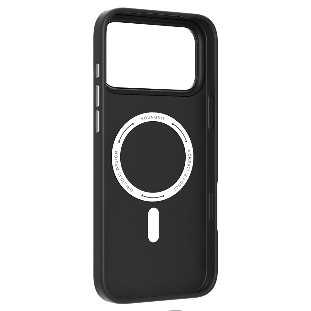 Apple iPhone 17 Pro Max Kılıf M-safe Şarj Özellikli Basit Mat Deri Desenli Youngkit Tech Fashion Serisi Kapak Kahverengi