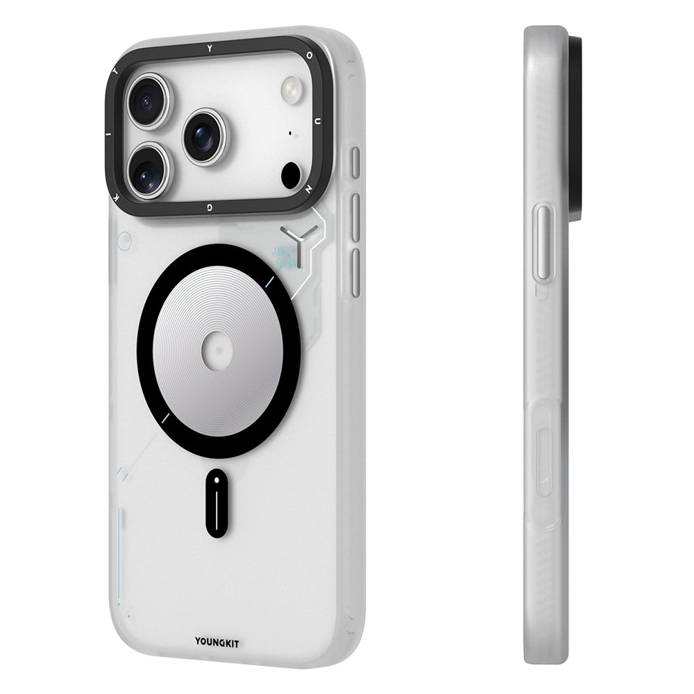 Apple iPhone 17 Pro Max Kılıf M-safe Şarj Özellikli Disk Desenli Youngkit Disc Battle Kapak Gri