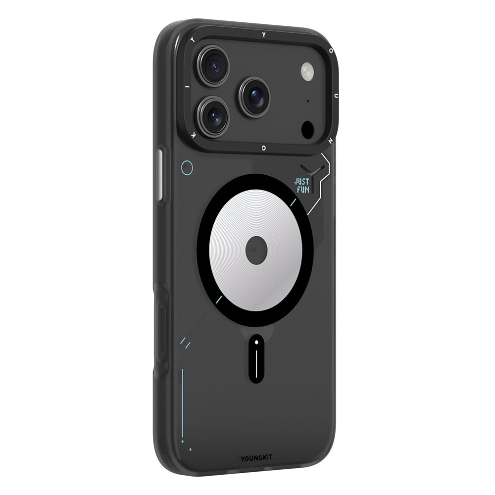 Apple iPhone 17 Pro Max Kılıf M-safe Şarj Özellikli Disk Desenli Youngkit Disc Battle Kapak Siyah