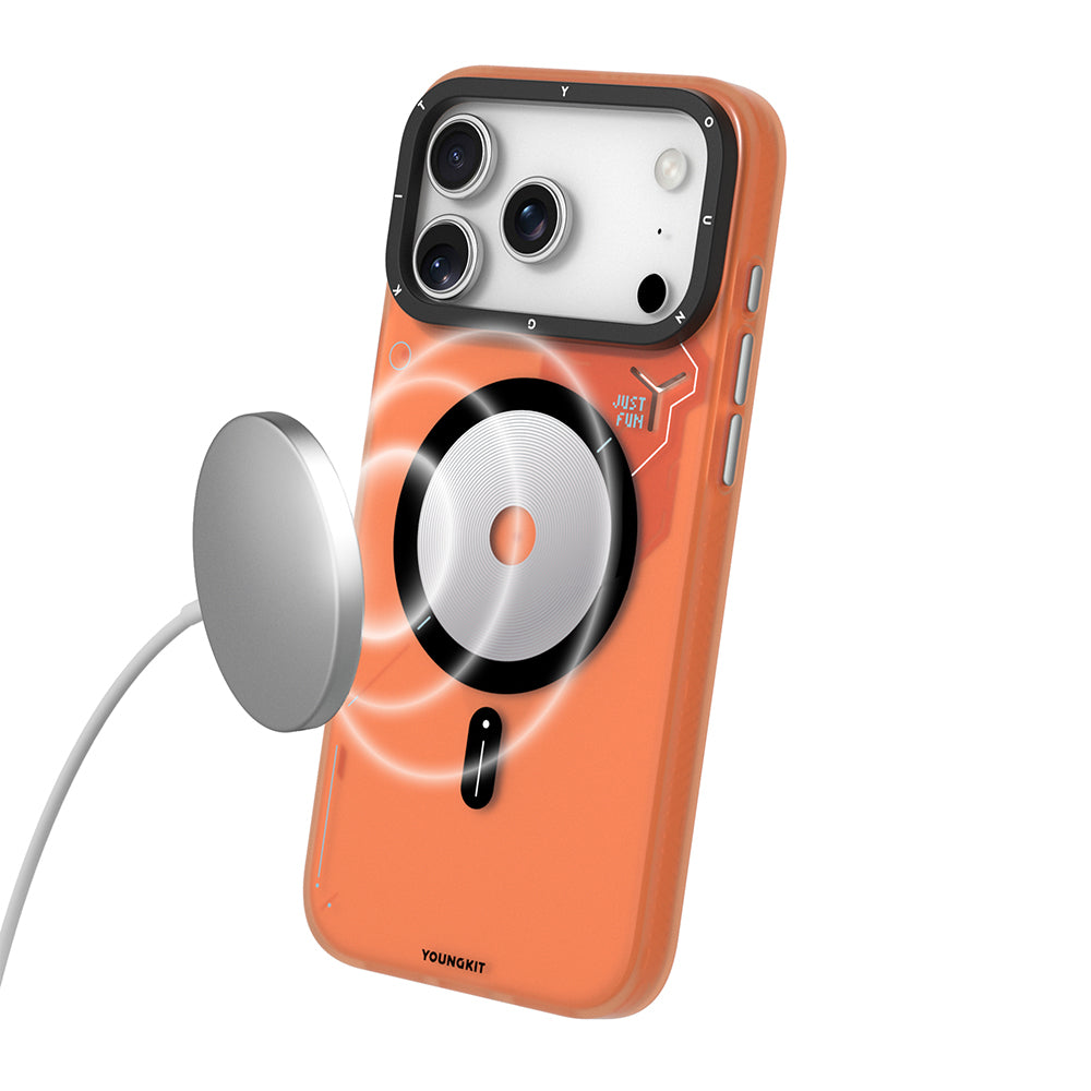 Apple iPhone 17 Pro Max Case M-safe Charging Feature Disc Pattern Youngkit Disc Battle Cover Orange
