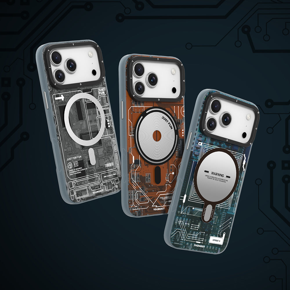 Apple iPhone 17 Pro Max Kılıf M-safe Şarj Özellikli Kamera Denetim Butonlu Youngkit Technology Serisi Kapak Turuncu