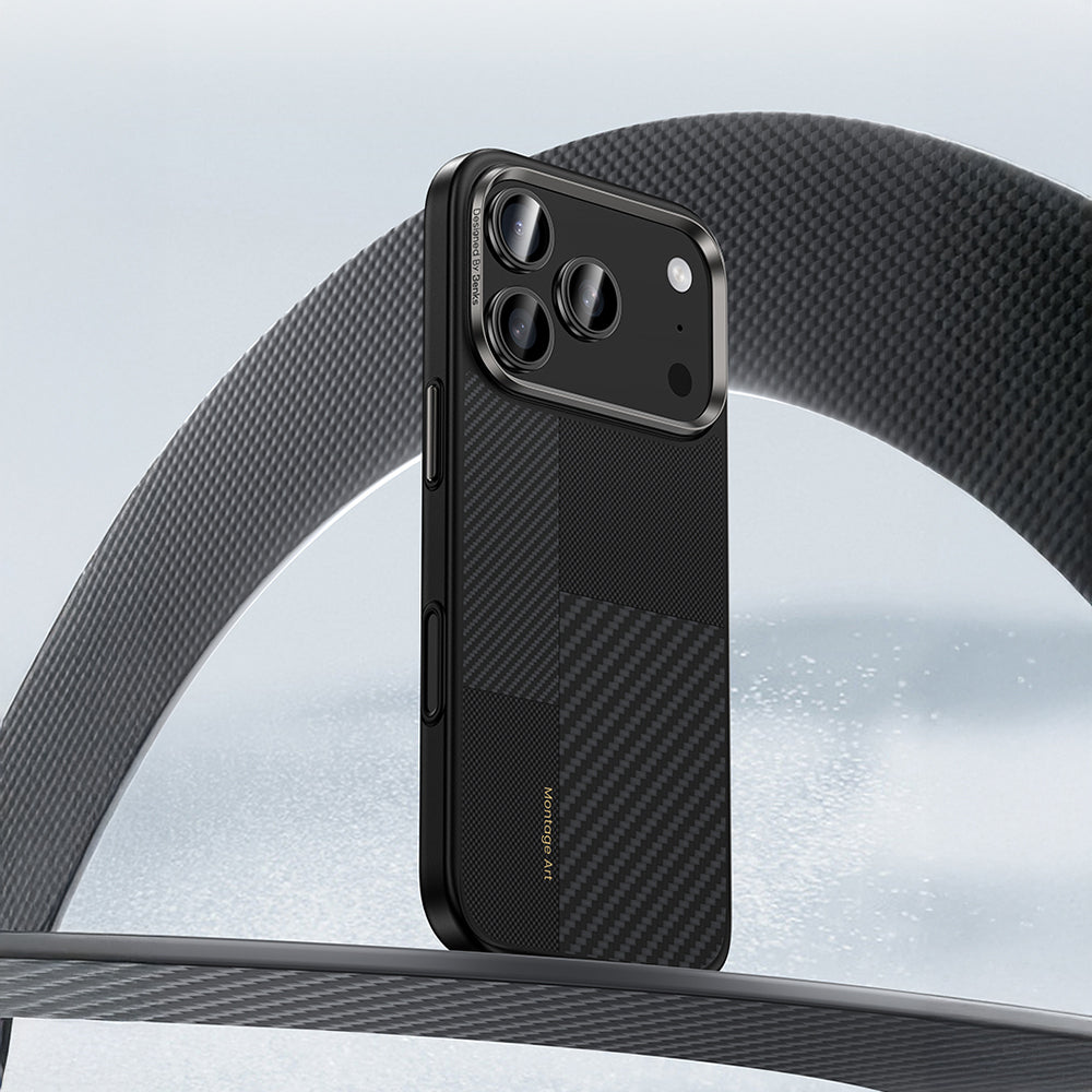 Apple iPhone 17 Pro Max Kılıf M-safe Şarj Özellikli Karbon Fiber Benks Montage Hybrid ArmorPro Kevlar Kapak Siyah
