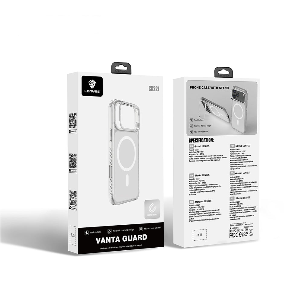 Apple iPhone 17 Pro Max Case with M-safe Charging, Metal Camera Frame, Airbag Design, Lenyes CK221 Hard PC Cover, Transparent