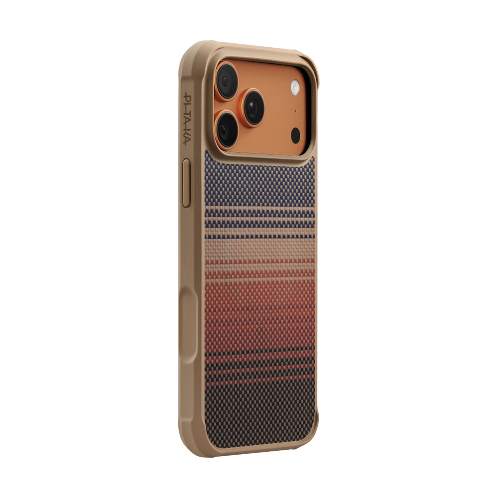 Apple iPhone 17 Pro Max Case M-safe Charging Feature Pitaka Tactile Woven Sunset-Moonrise Aramid Pro Guard Series Cover Brown