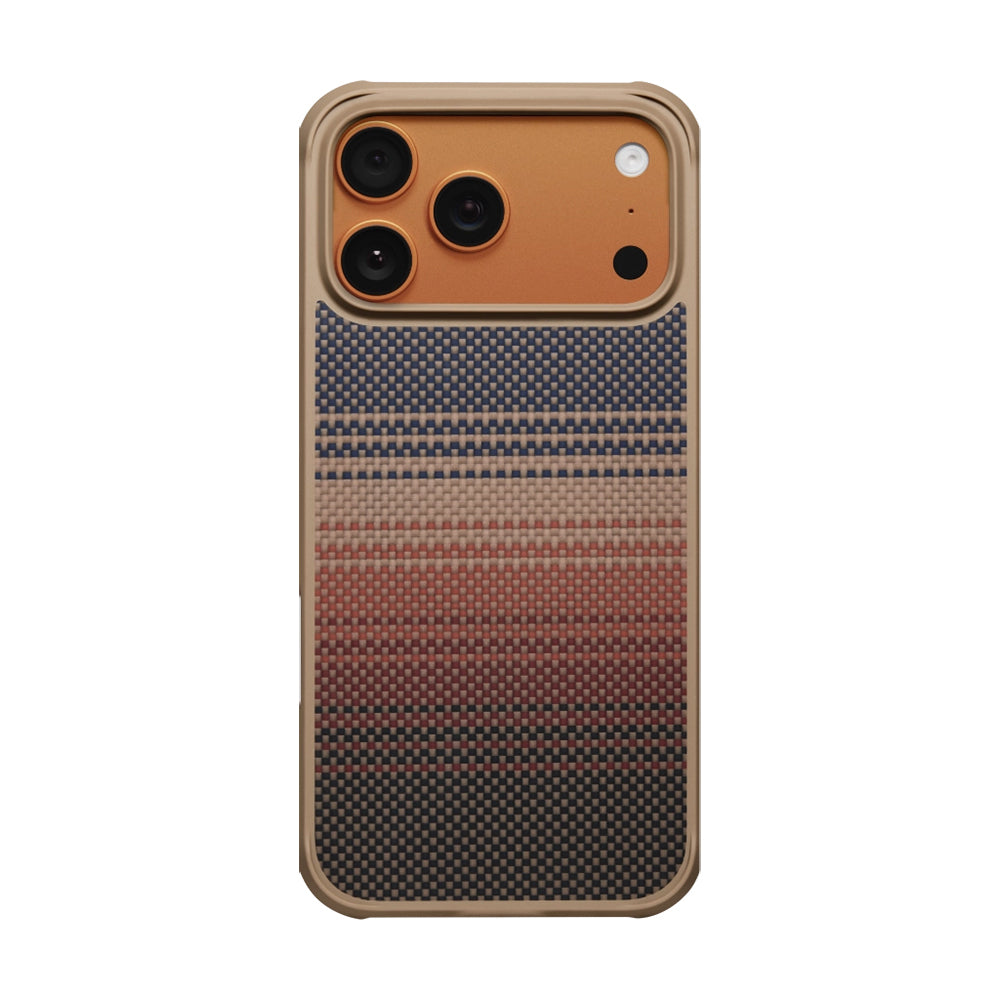 Apple iPhone 17 Pro Max Kılıf M-safe Şarj Özellikli Pitaka Tactile Woven Sunset-Moonrise Aramid Pro Guard Serisi Kapak Kahverengi