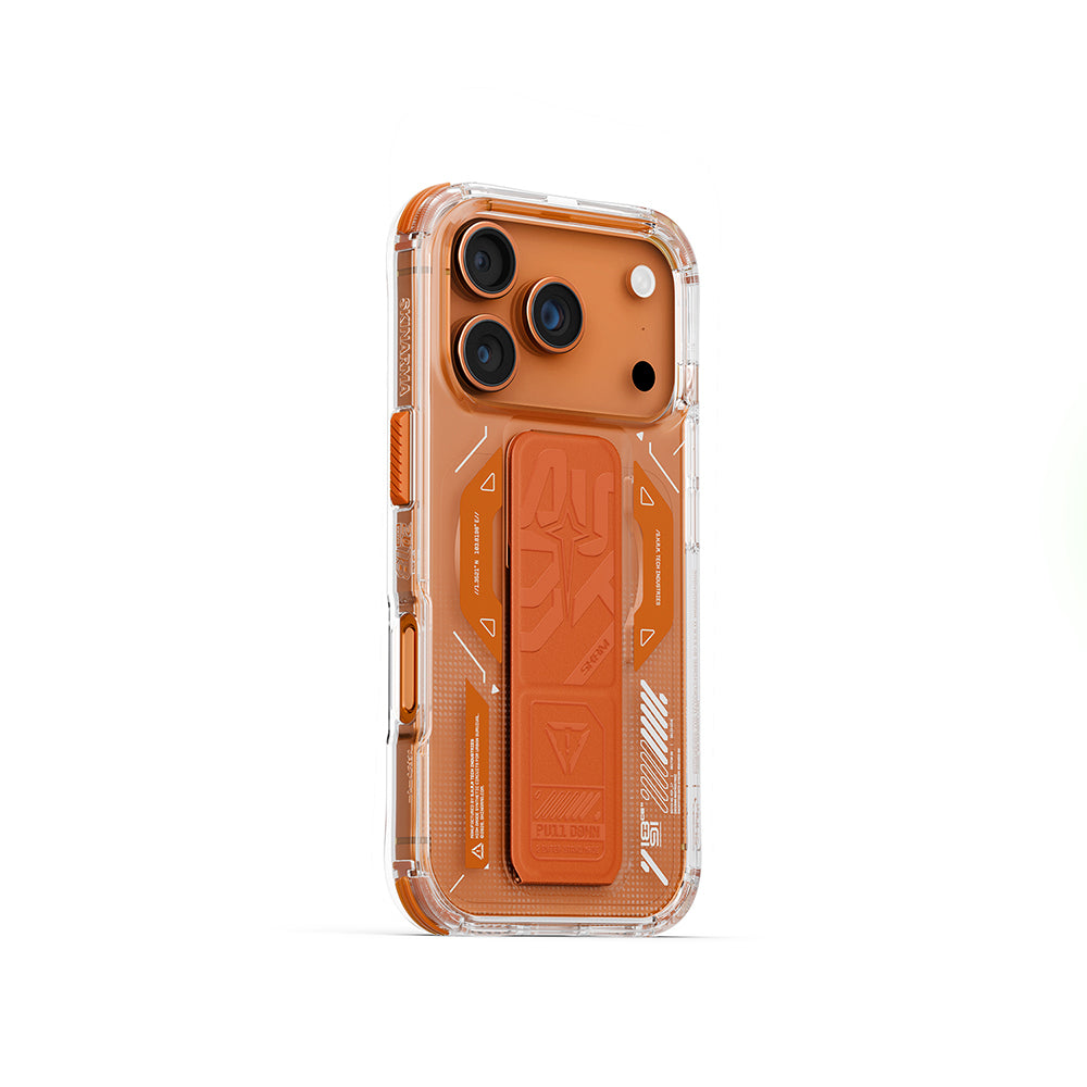 Apple iPhone 17 Pro Max Case M-safe Charging Feature Technology Patterned Skinarma Helio Mag Charge Stand Cover Smoke