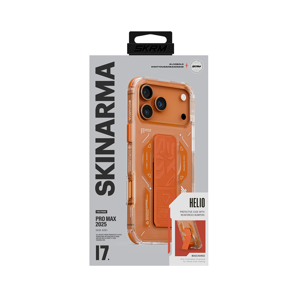 Apple iPhone 17 Pro Max Kılıf M-safe Şarj Özellikli Teknoloji Desenli Skinarma Helio Mag Charge Standlı Kapak Füme