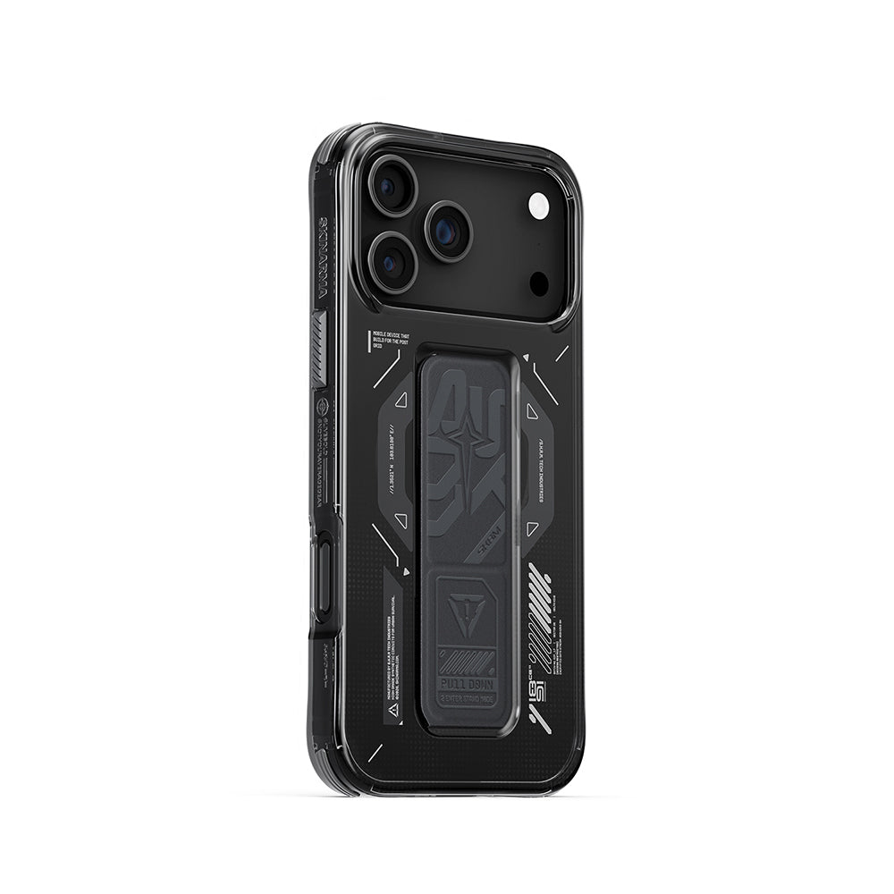 Apple iPhone 17 Pro Max Case M-safe Charging Feature Technology Patterned Skinarma Helio Mag Charge Stand Cover Smoke