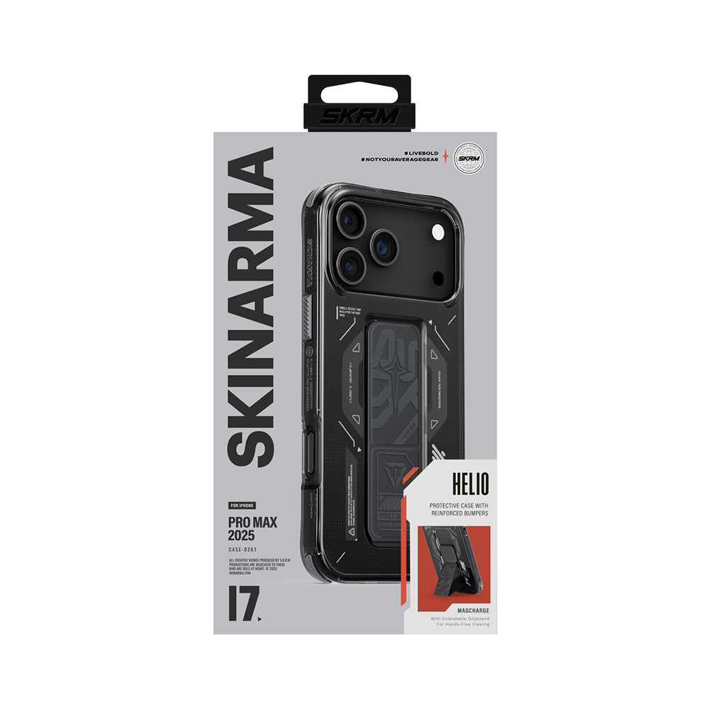 Apple iPhone 17 Pro Max Case M-safe Charging Feature Technology Patterned Skinarma Helio Mag Charge Stand Cover Smoke