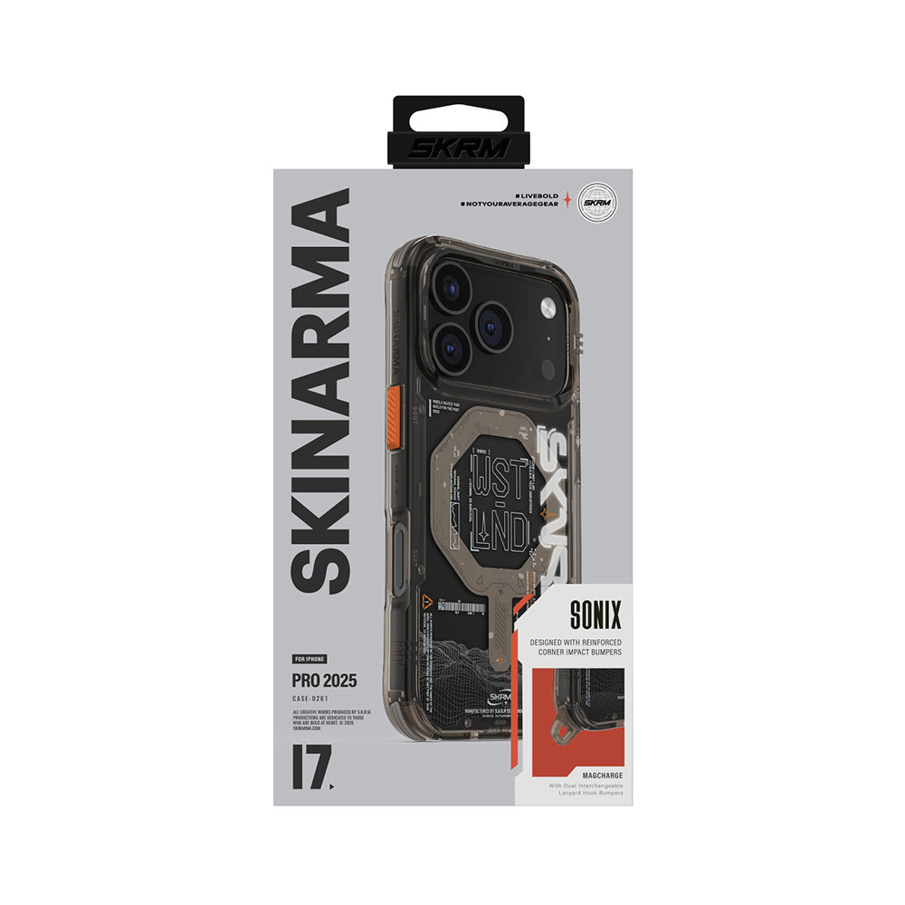 Apple iPhone 17 Pro Max Case M-safe Charging Feature Text Patterned Airbag Design Skinarma Sonix Cover Black