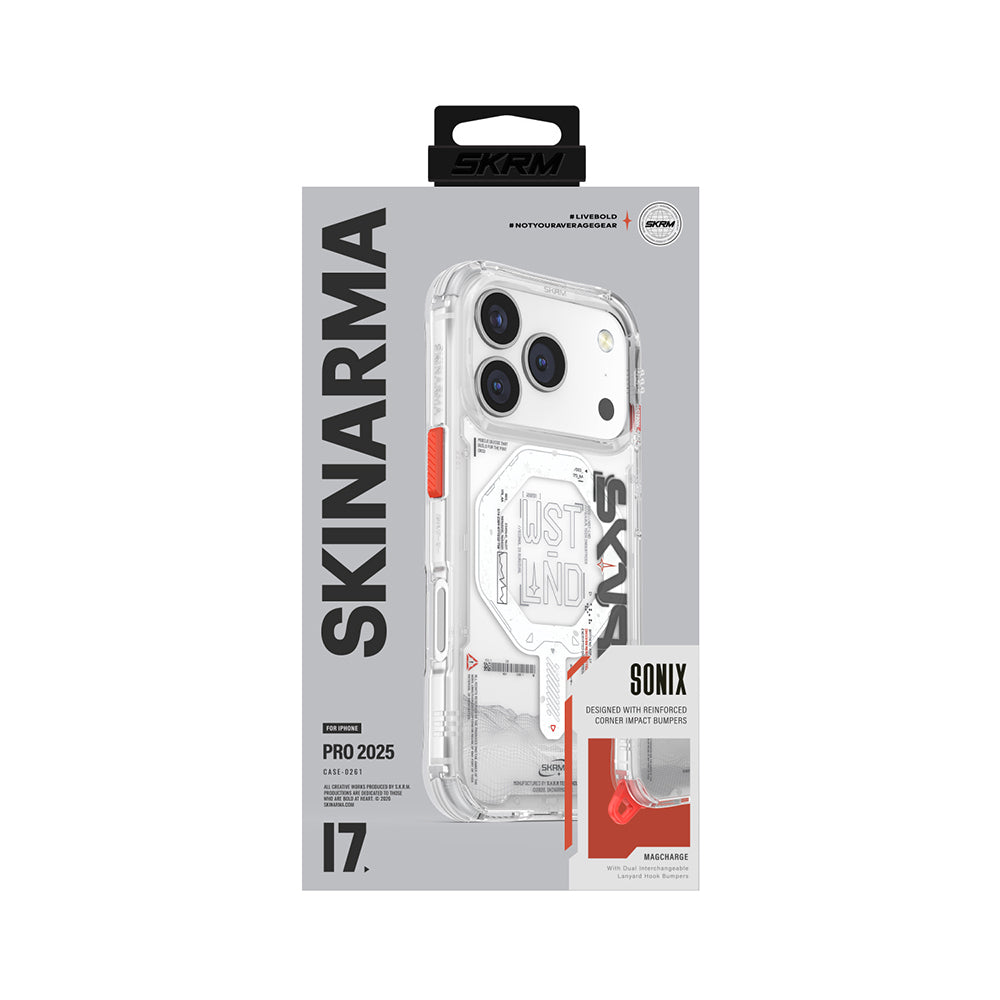 Apple iPhone 17 Pro Max Case M-safe Charging Feature Text Patterned Airbag Design Skinarma Sonix Cover Black