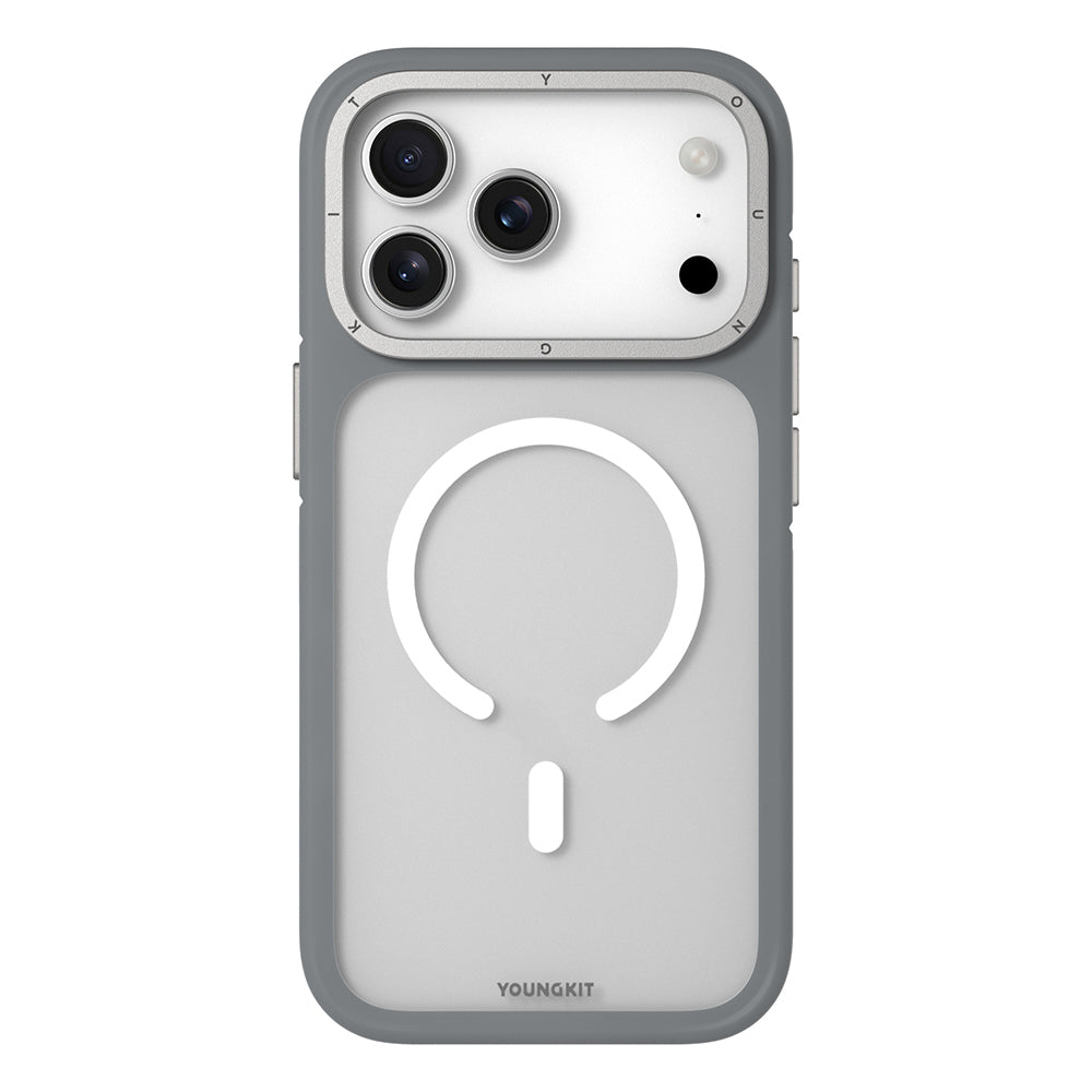 Apple iPhone 17 Pro Max Kılıf M-safe Şarj Özellikli Youngkit Rock Sand Serisi Kapak Gri