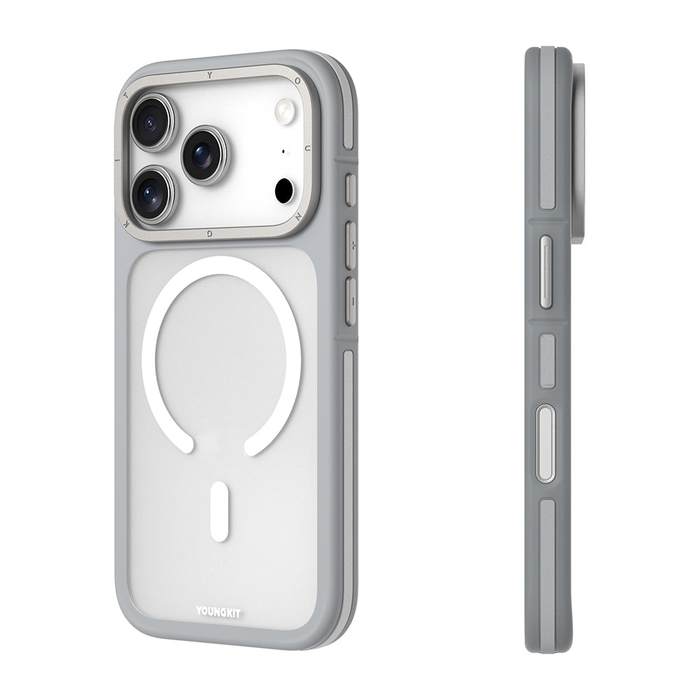 Apple iPhone 17 Pro Max Kılıf M-safe Şarj Özellikli Youngkit Rock Sand Serisi Kapak Gri
