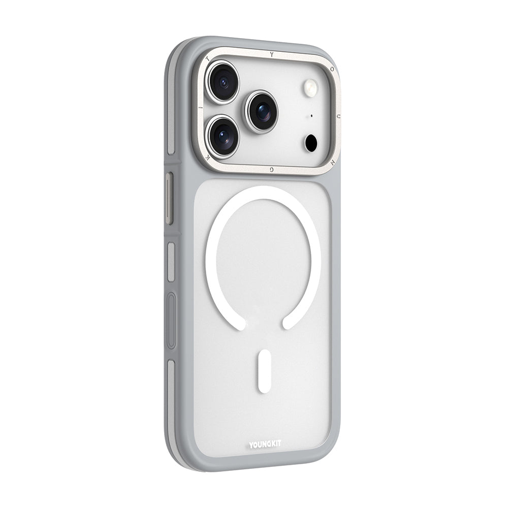 Apple iPhone 17 Pro Max Kılıf M-safe Şarj Özellikli Youngkit Rock Sand Serisi Kapak Gri