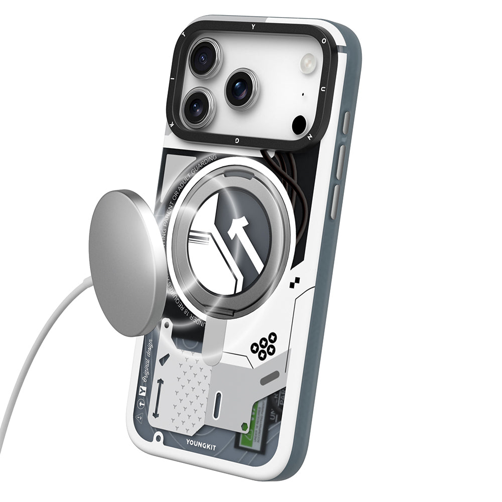 Apple iPhone 17 Pro Max Kılıf M-safe Şarj Özellikli Youngkit Starship Serisi Kapak Beyaz