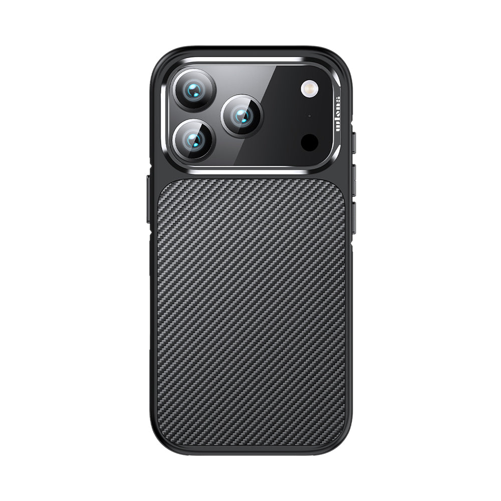 Apple iPhone 17 Pro Max Kılıf Mat Transparan Karbon Fiber Görünümlü Wlons Marin Kapak