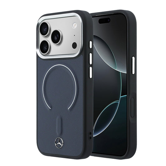 Apple iPhone 17 Pro Max Kılıf Mercedes Benz Orjinal Lisanslı M-safe Şarj Özellikli Metal Yıldız Logolu Kabartmalı Deri Kapak