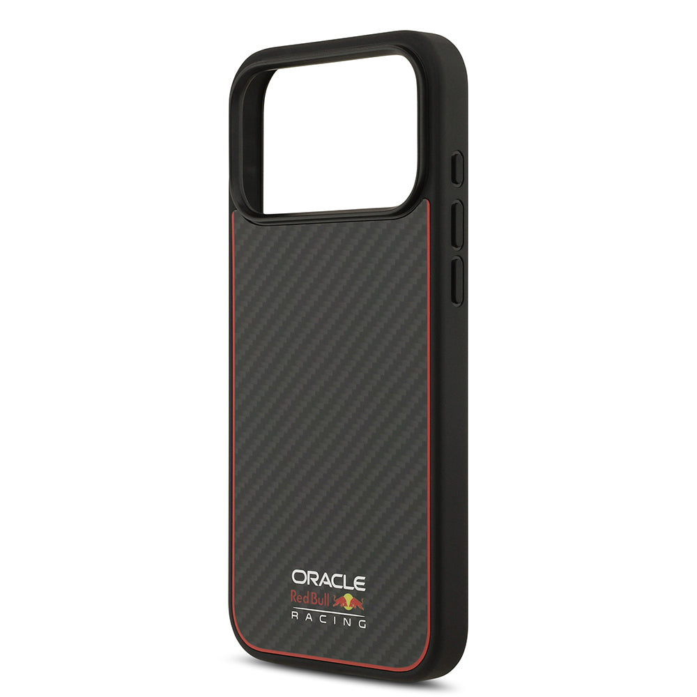 Apple iPhone 17 Pro Max Kılıf Redbull Orjinal Lisanslı M-safe Şarj Özellikli Karbon Fiber Parlayan Logolu Kevlar Kapak Siyah