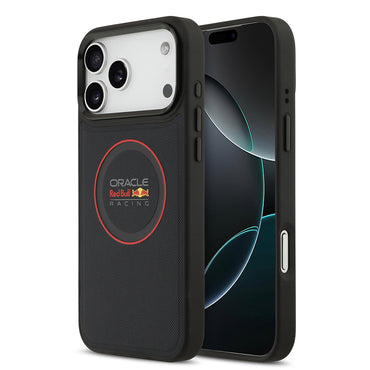 Apple iPhone 17 Pro Max Kılıf Redbull Orjinal Lisanslı M-safe Şarj Özellikli Kırmızı Halka ve Logo Kabartmalı PU Deri Kapak Siyah