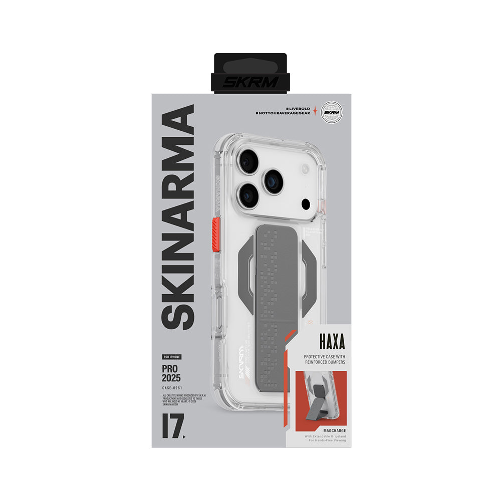 Apple iPhone 17 Pro Max Case Skinarma M-Safe Charging Feature Airbag Design Stand Haxa Cover Smoke