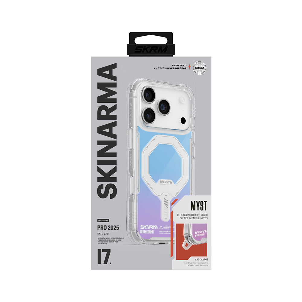 Apple iPhone 17 Pro Max Case Skinarma M-Safe Charging Feature IML Printed Holographic MYST Transparent Cover
