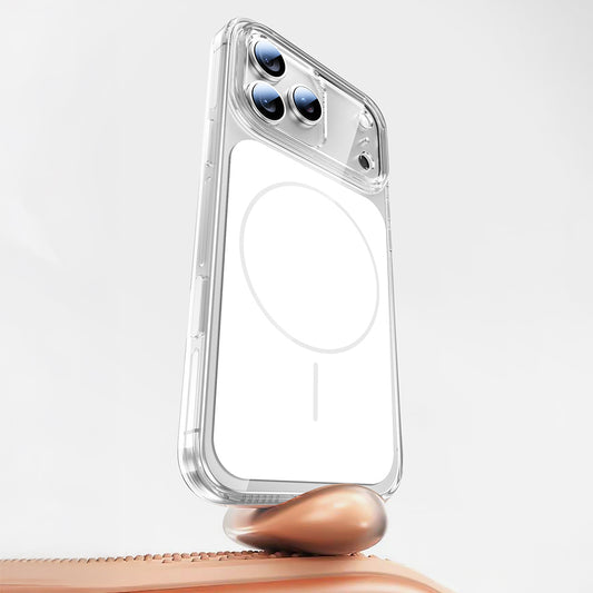 Apple iPhone 17 Pro Max Kılıf Zore M-safe Şarj Özellikli Şeffaf Kamera Kontrol Butonlu Lugano Kapak Beyaz