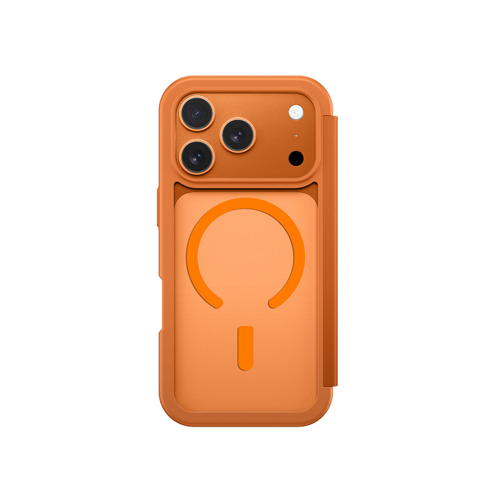 Apple iPhone 17 Pro Max PU Card Holder Cover Amazingthing Glamour Foilo Series Case Orange