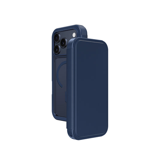 Apple iPhone 17 Pro Max PU Kartlıklı Kapaklı Amazingthing Glamour Foilo Serisi Kılıf Mavi