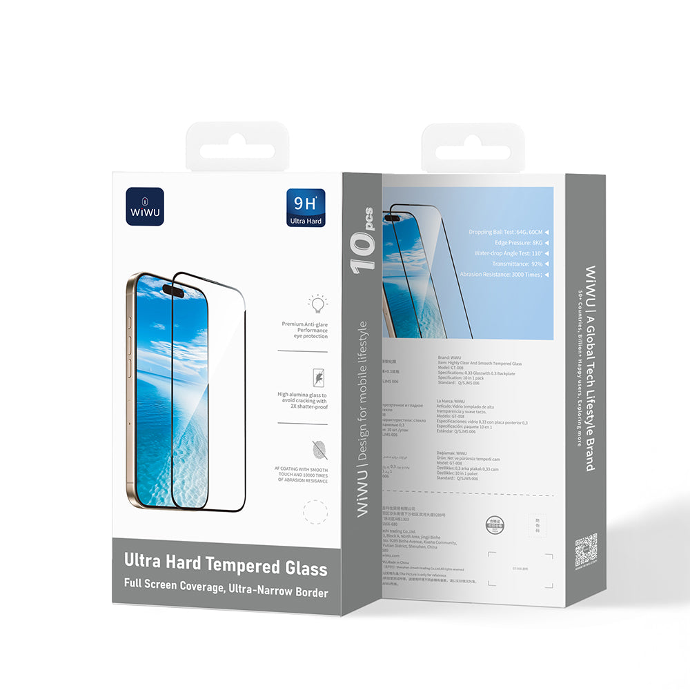 Apple iPhone 17 Pro Max Wiwu GT-008 Polymer Oleophobic Coating Transparent Smooth Tempered Glass Screen Protector 10-Pack Transparent