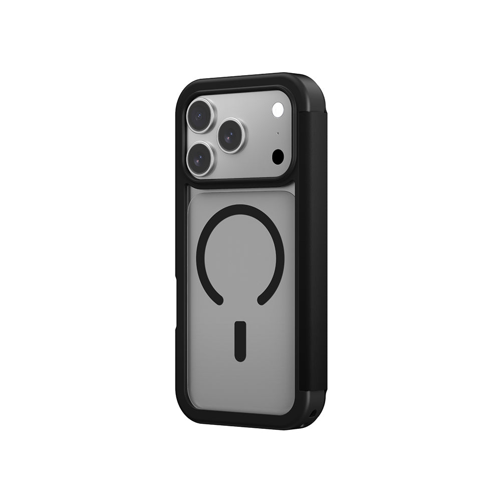 Apple iPhone 17 Pro PU Kartlıklı Kapaklı Amazingthing Glamour Foilo Serisi Kılıf Siyah