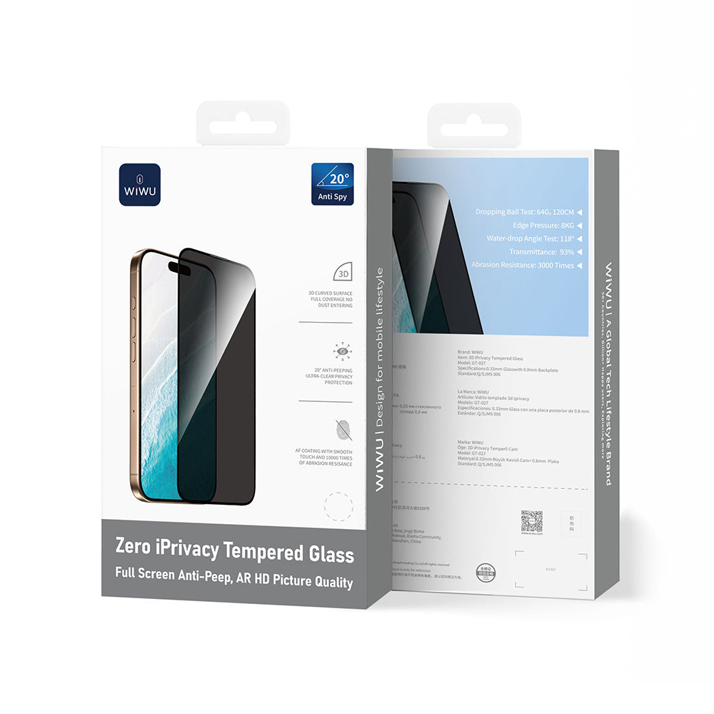 Apple iPhone 17 Wiwu GT-027 Zero Curved Privacy Anti-Fingerprint Tempered Glass Screen Protector Black