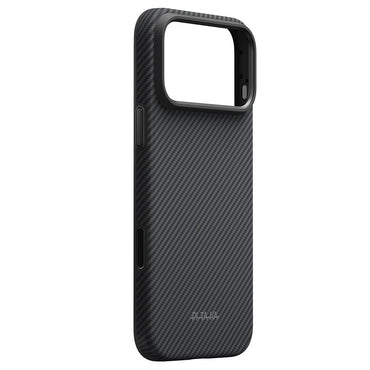 Apple iPhone 18 Pro Max Kılıf M-safe Şarj Özellikli Aramid Karbon Fiber Pitaka Military-Grade Classic Serisi New Logo Black-Grey Twill Kapak