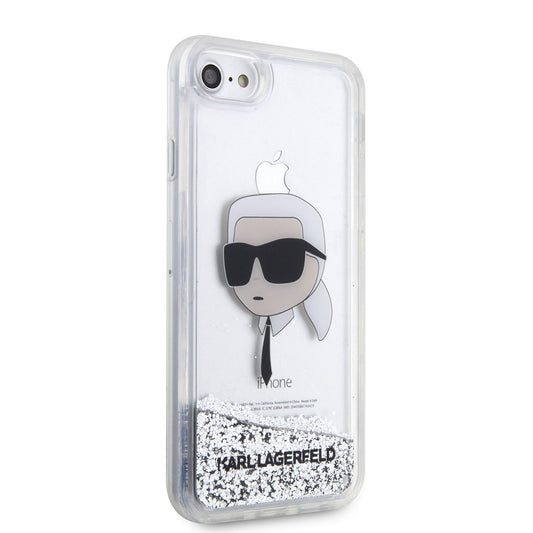 Apple iPhone 7 Case Karl Lagerfeld Liquid Glitter Karl Head Design Cover Silver