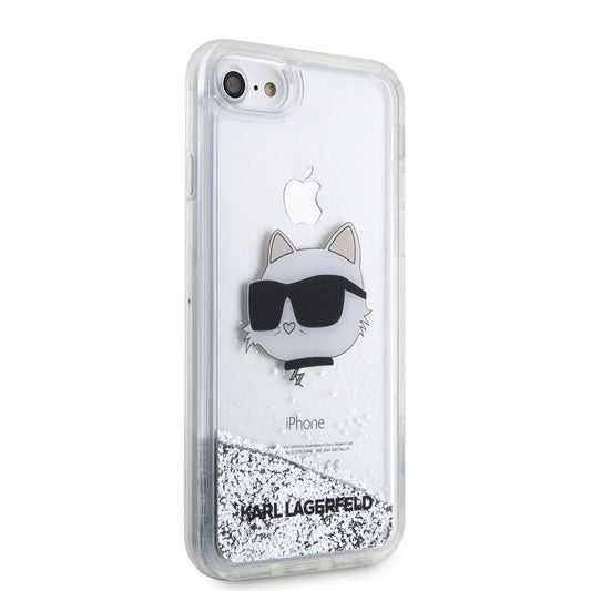Apple iPhone 8 Case Karl Lagerfeld Liquid Glitter Choupette Head Design Cover Silver